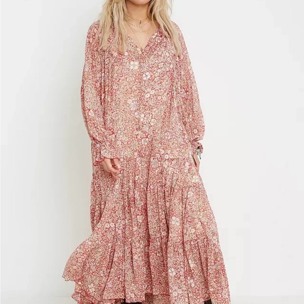 Free People- Feeling Groovy Maxi Dress-Long Sleeve Tiered Maxi Dress-Size L